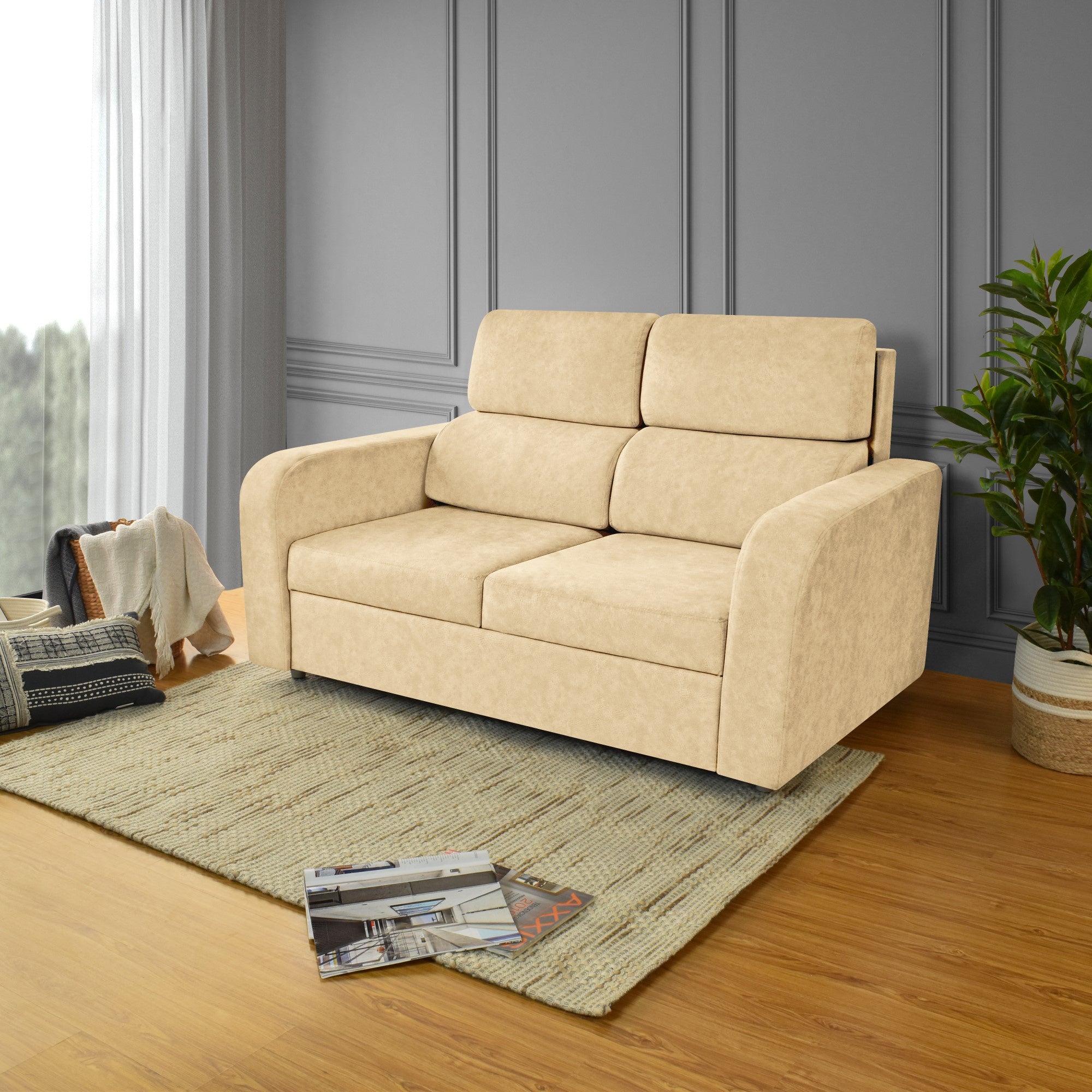 Sofa Bary 2 Puestos Tela Beige